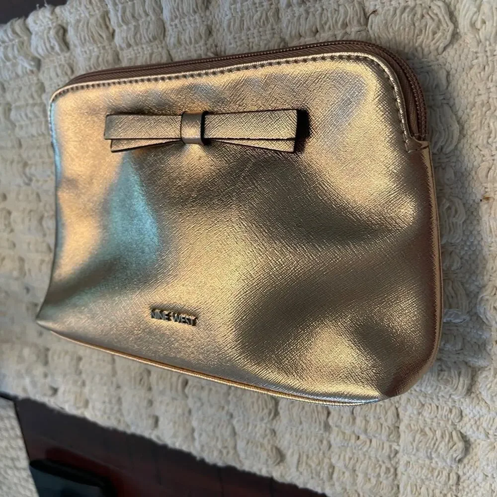 Nine West rose gold metallic cosmetic pouch
